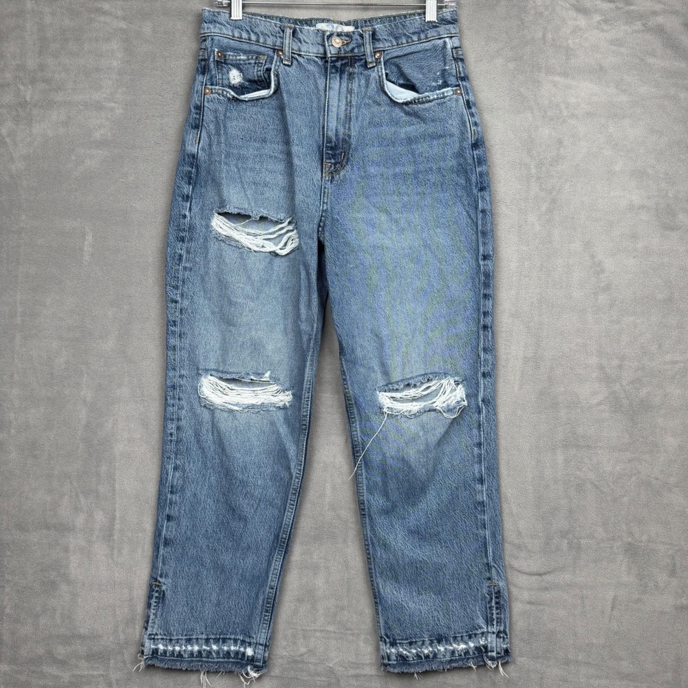 We The Free Distressed Denim Size 29 Jeans Blue High Rise‎ Straight Leg Women